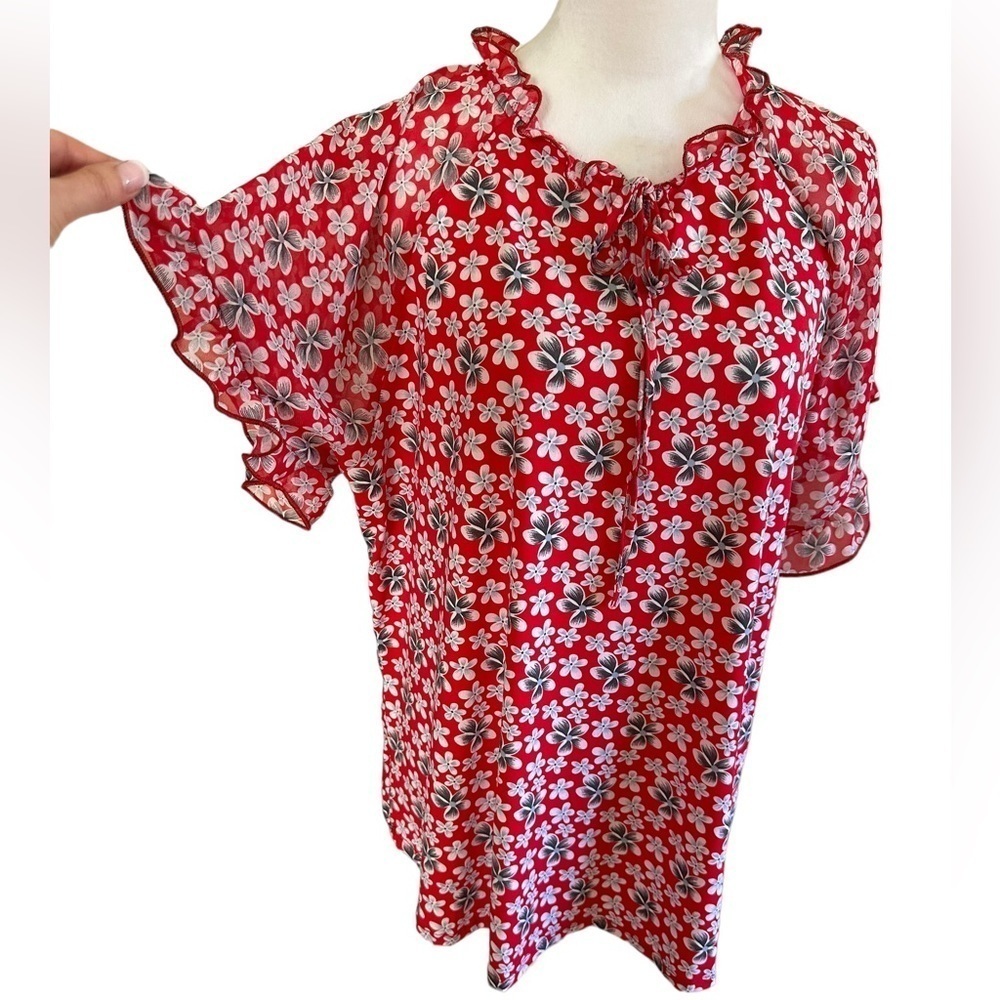 NY COLLECTION 2X Red Gray Floral Plus Size Relaxed Fit Women's Blouse top shirt - Picture 6 of 13